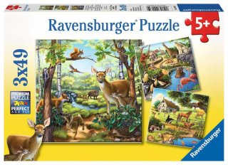 Ravensburger Kinderpuzzle - 09265 Wald-/Zoo-/Haustiere - Puzzle für Kinder ab 5 Jahren, mit 3x49 Teilen