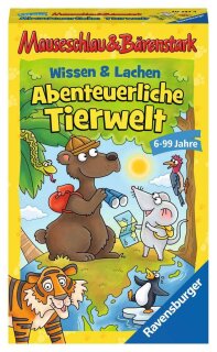 Ravensburger 20737 - Wissen und Lachen-Abenteuerliche Tierwelt, Mauseschlau & Bärenstark für Kinder, Kinderspiel für 2-4 Spieler, Quiz ab 6 Jahren