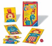Ravensburger 23115 - Clown, Mitbringspiel für 2-6 Spieler, Kinderspiel ab 4 Jahren, kompaktes Format, Reisespiel, Würfelspiel