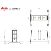 BERG PlayBase 3-in-1 Klettergerüst Medium mit 2 Reckstangen & Monkey Bar inkl. Holzschaukel und Trapez