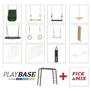 BERG PlayBase 3-in-1 Klettergerüst Large mit 2 Reckstangen & Monkey Bar inkl. Holzschaukel und Trapez