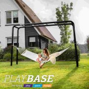 BERG PlayBase 3-in-1 Klettergerüst Large mit Reckstange, Leiter & Monkey Bar inkl. Babysitz, Gummischaukel und Trapez