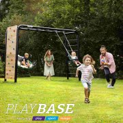 BERG PlayBase 3-in-1 Klettergerüst Large mit Reckstange, Leiter & Monkey Bar inkl. Untertassenschaukel, Turnringe und Kletterwand