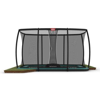 BERG Trampolin Rechteckig 410 cm Ultim Champion FlatGround Green / grün + Safety Net DLX XL