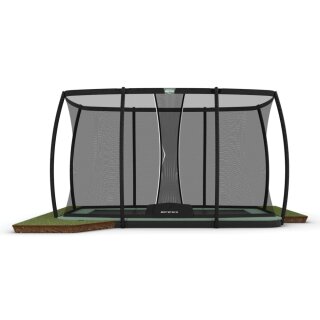 BERG Trampolin FlatGround 410 cm Ultim Champion ECO rechteckig Grün + Sicherheitsnetz DLX XL