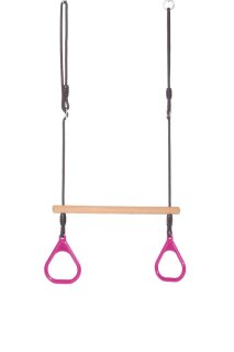 Dice Klettergerüst Zubehör Ringtrapez mit Kunststoffringen in Pink/Rosa mit schwarz geflochtenem Seil