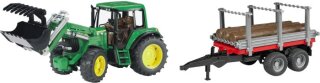 Bruder John Deere 6920 Traktor mit Frontl. + Holztransportanhänger