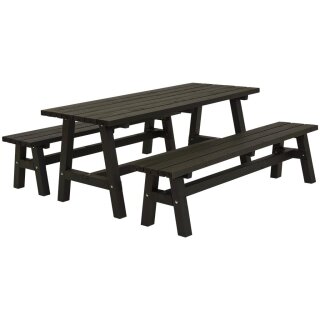 PLUS Country Plankengarnitur - 177 cm - 1 Tisch und 2 Bänke - Schwarz