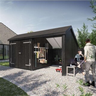PLUS Multi Gartenhaus 10,5 m² - 2 Module Doppeltür & offene Fassade - 10,5 m² unbehandelt