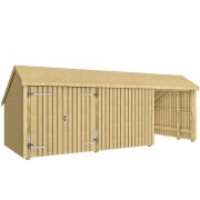 PLUS Multi Gartenhaus 15,5 m² - 3 Module Doppeltür & offene / geschlossene Fassade - 15,5 m² unbehandelt