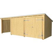 PLUS Nordic Multi Gartenhaus 14 m² - 3 Module Doppeltür & offene / geschlossene Fassade m. Dachpappe / Aluleisten