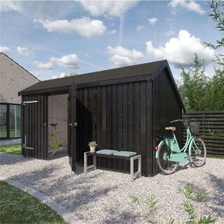 PLUS Multi Gartenhaus 10,5 m² - 2 Module Doppeltür & Fassade m. Dachpappe / Aluleisten
