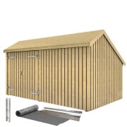PLUS Multi Gartenhaus 10,5 m² - 2 Module Doppeltür & Fassade m. Dachpappe / Aluleisten / H-Pfostenfüße