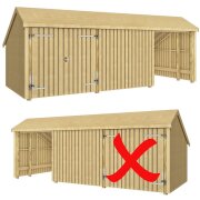 PLUS Multi Gartenhaus 15,5 m² - 3 Module Doppeltür & offene / geschlossene Fassade m. Dachpappe / Aluleisten / H-Pfostenfüße