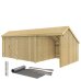 PLUS Multi Gartenhaus 15,5 m² - 3 Module Doppeltür & offene / geschlossene Fassade m. Dachpappe / Aluleisten / H-Pfostenfüße