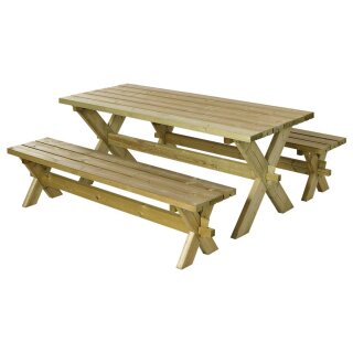 PLUS Nostalgi Plankengarnitur - 177 cm - 1 Tisch und 2 Bänke