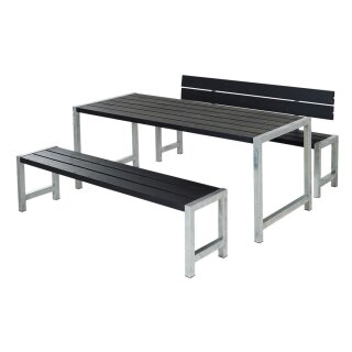 PLUS Plankengarnitur mit Rückenlehne - 186 cm - 1 Tisch + 2 Bänke und 1 Rückenlehne - Schwarz