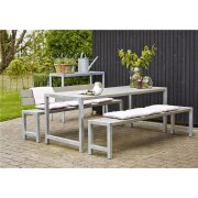PLUS Plankengarnitur - 186 cm - 1 Tisch + 2 Bänke und 1 Rückenlehne - Graubraun