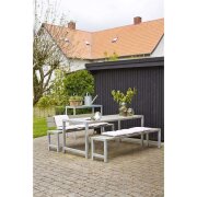 PLUS Plankengarnitur - 186 cm - 1 Tisch + 2 Bänke und 1 Rückenlehne - Graubraun