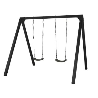 PLUS Schaukelgestell inkl. Erdanker - Schwarz Cubic beschläge, exkl. Kabinerhaken 268x260x225 cm - inkl. 2 Grauschwarz Schaukelsitzen  Druckimprägniert farbgrundiert RAL 9005 Schwarz