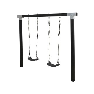 PLUS Cubic Schaukelgestell inkl. Kabinerhaken 268x9x209 cm - mit 2 Grauschwarz Schaukelsitzen Druckimprägniert farbgrundiert RAL 9005 Schwarz